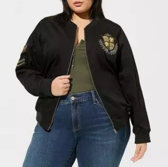 Torrid Black Stretch Twill Bomber Jacket - Picture 13 of 14